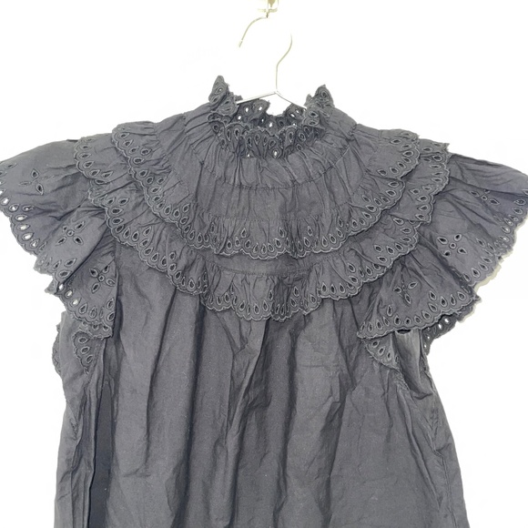 SEA Aurelie Eyelet Ruffle Tank Black Color Size: XS - Picture 8 of 10